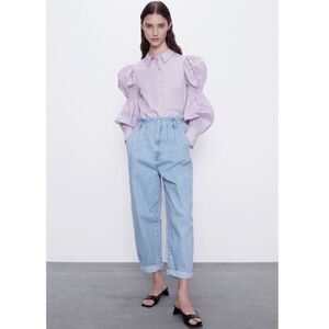 Zara Paperbag Jeans High Rise Baggy‎ size 4 S blue pants Jean 8727/064/400